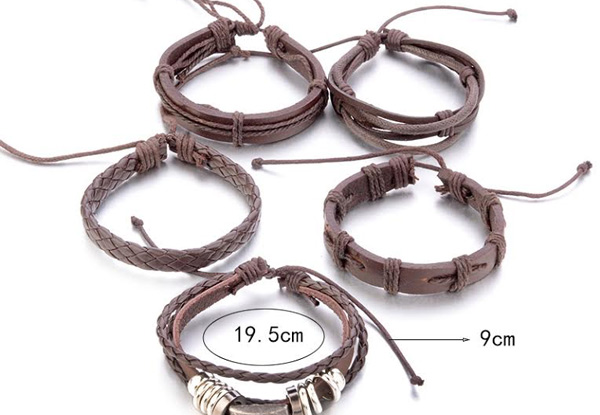 Six-Piece Leather Bracelet Set - Two Colours Available