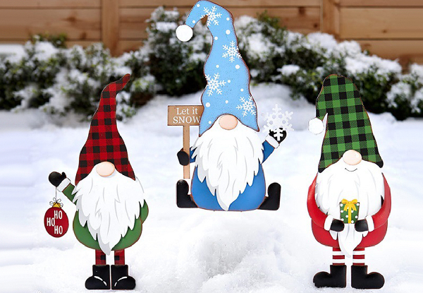 Three-Pack Christmas Gnomes Stainless Steel Statues - Available in Two Options