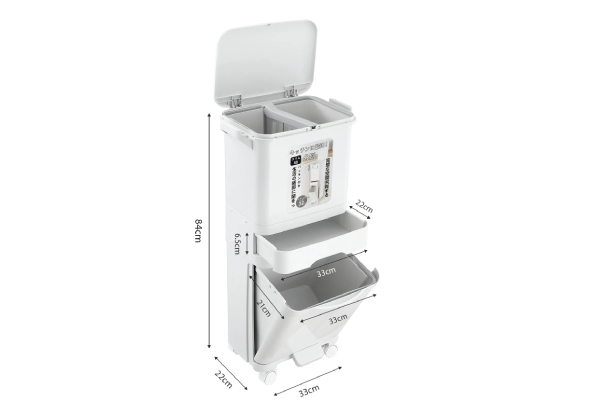 Three-Tier Rubbish Bin with Wheels - Available in Two Sizes