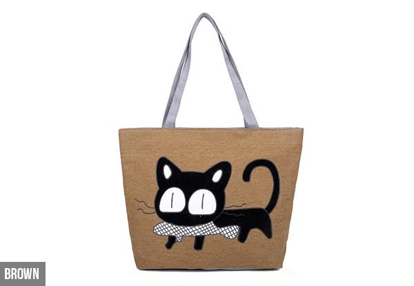 Cute Kitty Canvas Handbag - Five Colours Available