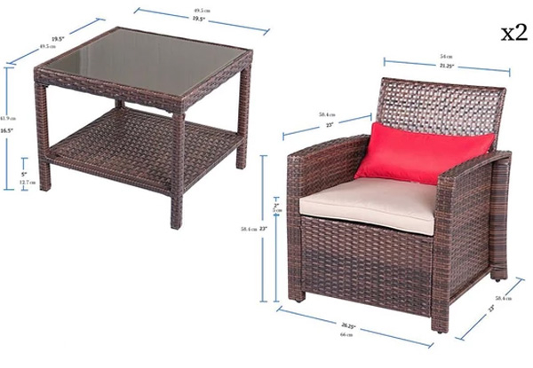 Suncrown Outdoor Furniture Wicker Chairs with Glass Top Table