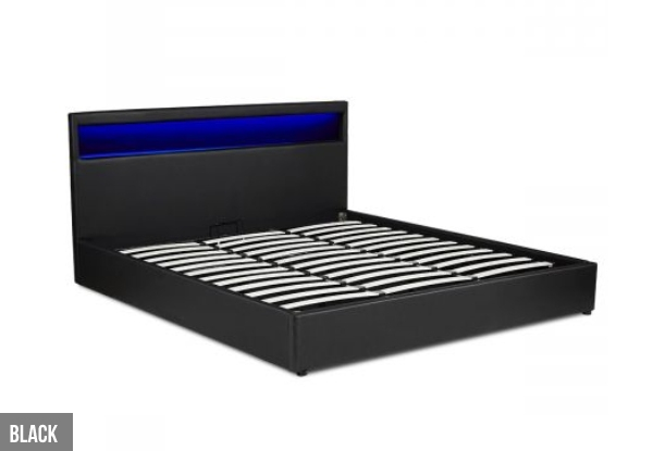 Storage Bed Frame with LED Lights - Three Sizes & Two Colours Available