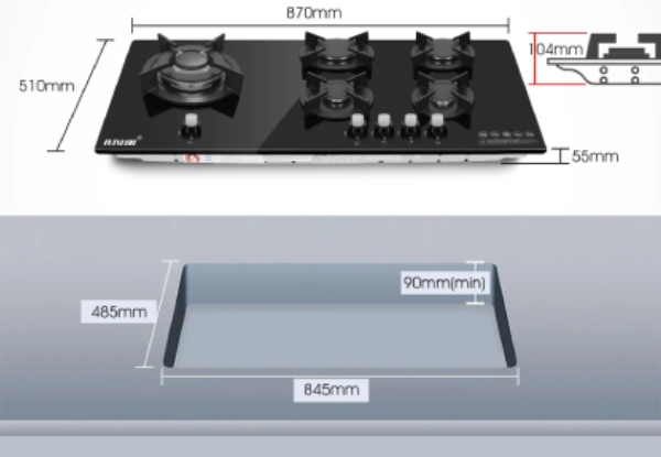 87cm Maxkon Gas Cooktop Five-Burner Stove with Glass Surface