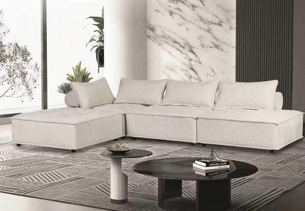 Hazel Contemporary Velvet Cream Sectional Sofa