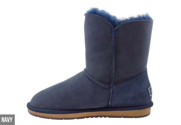 Auzland Women’s 'Beetta' Short Crystal Button Sheepskin UGG Boots - Two Colours & Four Sizes Available