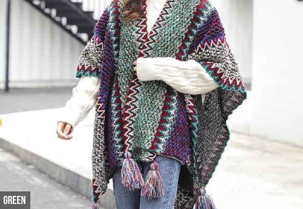 Women's Knitted Poncho Cape - Available in Six Colours