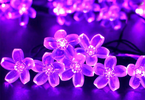 Solar Powered 50-LED Peach Flower Fairy String Lights - Five Colours Available