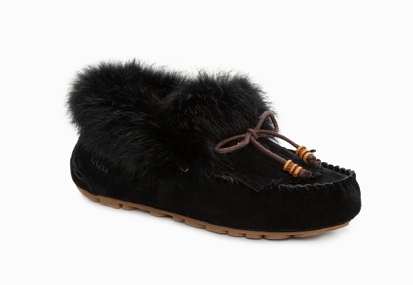 Ozwear Ugg Fluff Tassel Moccasins Inner Wedge - Three Colours & Six Sizes Available