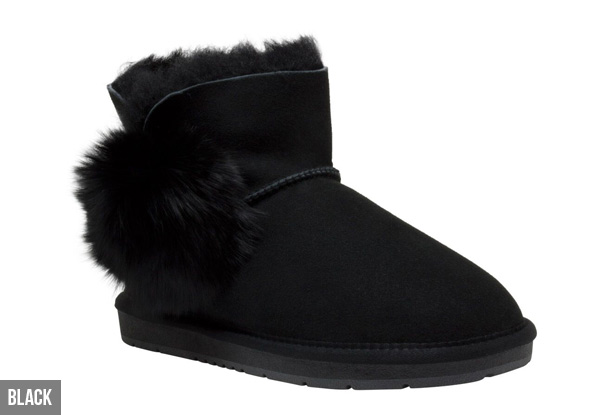 Auzland Women's Mini Pom Pom Diamante Button UGG Boots - Three Colours Available