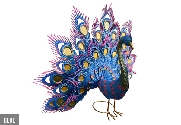 Metal Peacock Shaped Garden Statue - Available in Two Colours & Option for Two-Pack