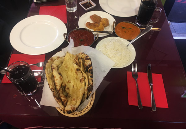 Dinner or Lunch for Two incl. Two Curries,Two Rice, Two Naans, One Mixed Pakoda & Two Soft Drinks