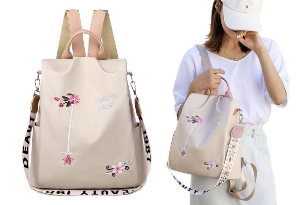 Women's Floral Embroidered Backpack - Available in Three Colours