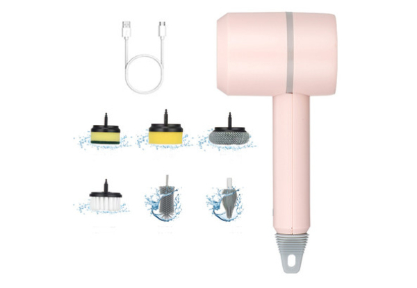 Cordless Shower Scrubber with Six Replaceable Brush Heads - Two Colours Available