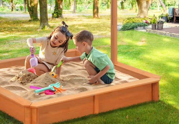 Kidbot Wooden Sandpit Box with Canopy