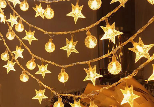 Christmas 20-LED Star-Shaped Fairy String Light - Available in Two Styles, Two Light Colours & Options for 40 & 80-LED