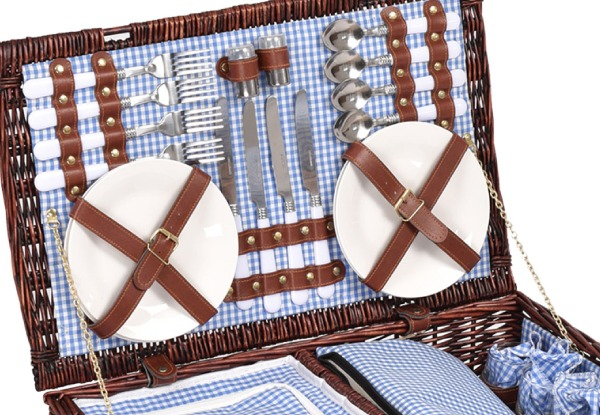 Four-Person Deluxe Willow Blanket Picnic Basket Set - Three Options Available