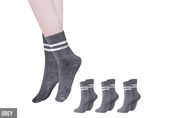 Three-Pairs Non-Slip Yoga Grip Socks - Four Colours Available & Option for Six-Pairs