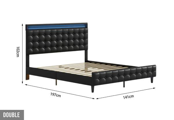 Upholstered Bed Frame with LED & Headboard - Available in Two Sizes