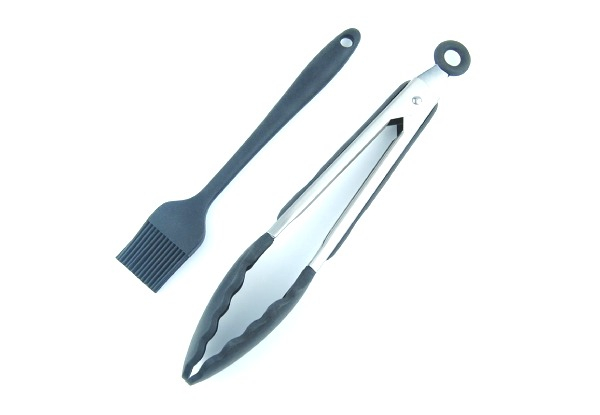 Silicone Barbecue Tongs & Brush