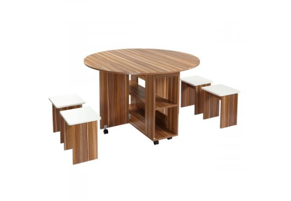 Wooden Folding Dining Table & Four Chairs Set