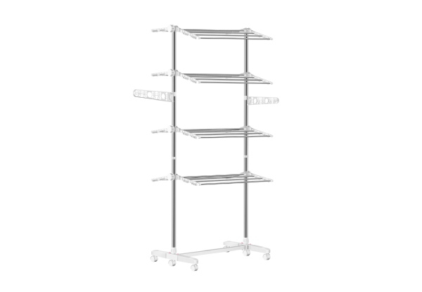 Four-Tier Clothes Drying Rack with Shelves and Wheels