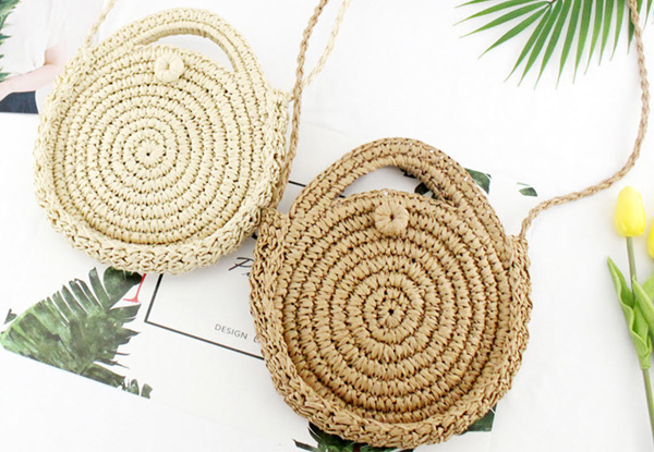 Woven Straw Round Cross Body Bag - Two Colours Available & Two-Pack Option with Free Delivery