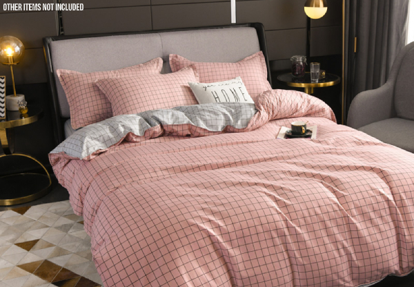Three-Piece Microfibre Duvet Cover Set in Pink & Grey Grid - Three Sizes Available