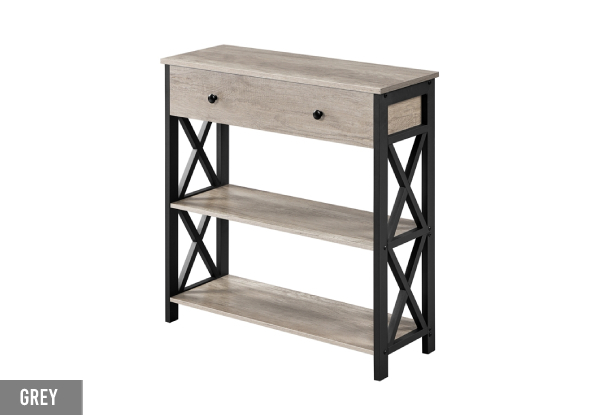 Vintage Wooden Console Table with One Drawer & Two Open Shelves - Two Colours Available