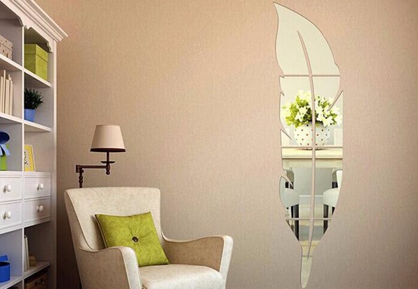 Feather Mirror Wall Sticker - Option for Two Available with Free Delivery