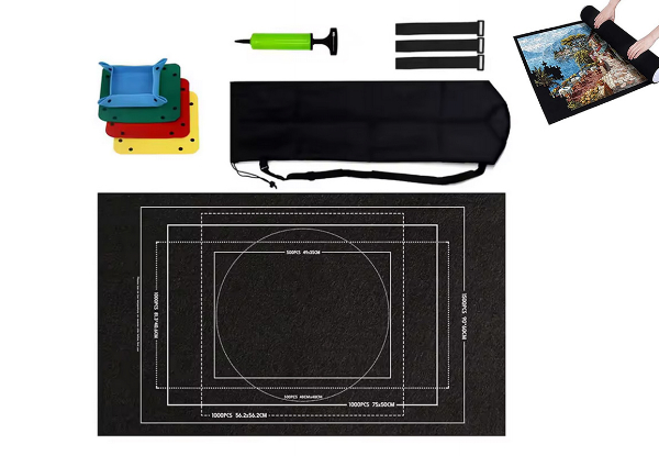 Jigsaw Puzzle Roll-Up Mat with Four Sorting Trays & Travel Storage Bag - Available in Three Colours