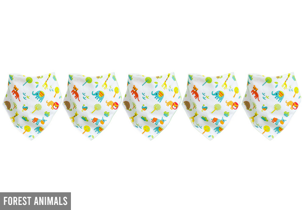 Five-Piece Cotton Baby Feeding Bandana - Five Styles Available & Option for Ten-Piece