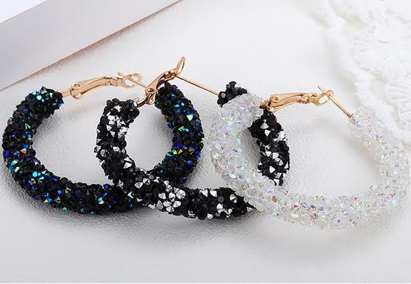 Crystal Hoop Earrings - Three Colours Available