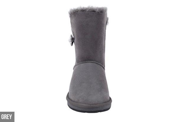 Auzland Women’s 'Beetta' Short Crystal Button Sheepskin UGG Boots - Two Colours & Four Sizes Available