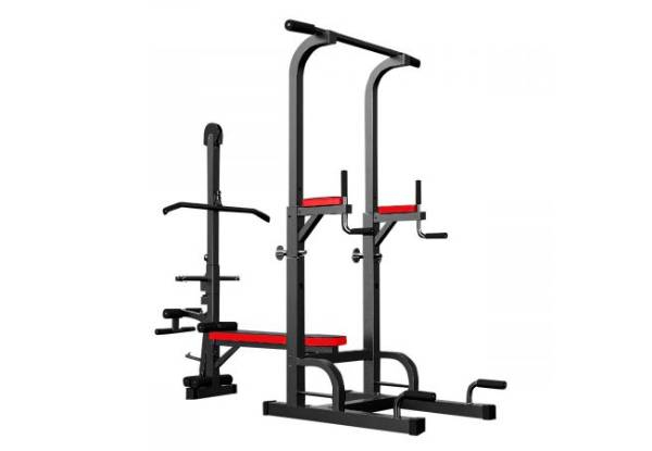 Gym Power Tower Height Adjustable Chin Pull Up & Bar Dip Station with Weight Bench