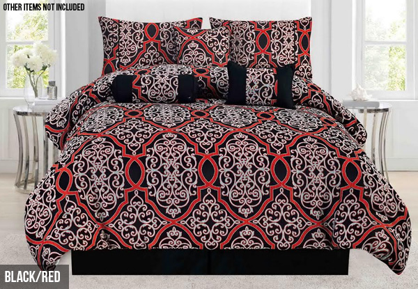 Black/Red Seven-Piece Comforter Set - Two Sizes Available