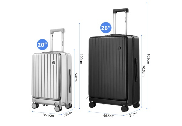 Two-Piece Luggage Travel Set with Front Open Pocket, USB Charging Ports & Cup Holder