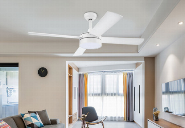 Five-Speed LED Ceiling Fan with Four Plywood Blades & Remote Control