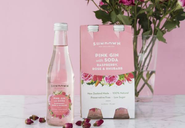 24-Pack of NZ-Made Sundown Pink Gin with Raspberry, Rose & Rhubarb - Option for 48-Pack Available