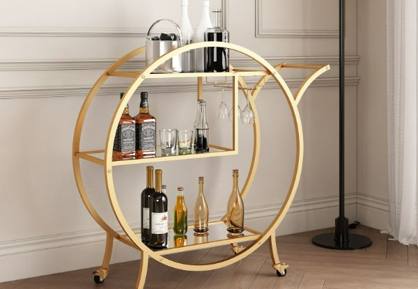 Wine Rack Trolley with Glass Shelves