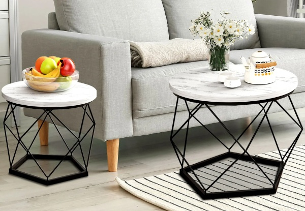 Two-Piece Faux Marble Top Round Coffee Table Set