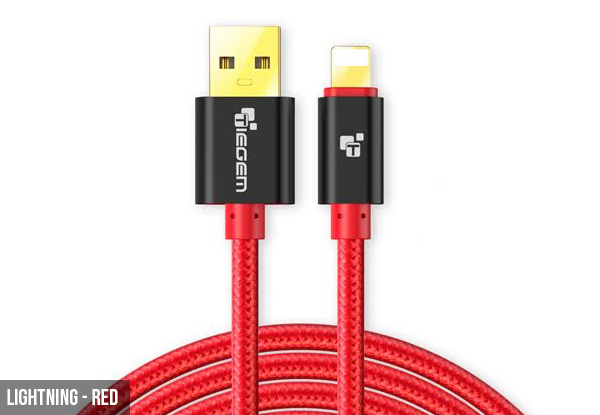 Two-Metre Lightning, Micro USB or Type C Charging Cable - Two Colours Available with Free Cable Organiser