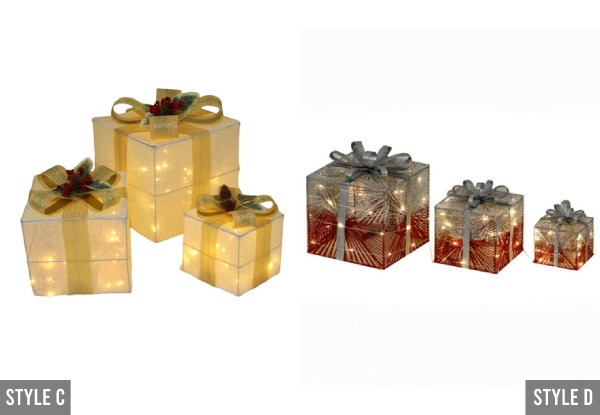 Three-Piece Christmas LED Light Gift Boxes Decorations - 11 Styles Available