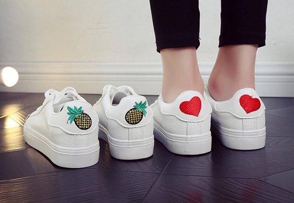 Heel-Embroidered White Sneakers - Two Styles & Six Sizes Available with Free Delivery