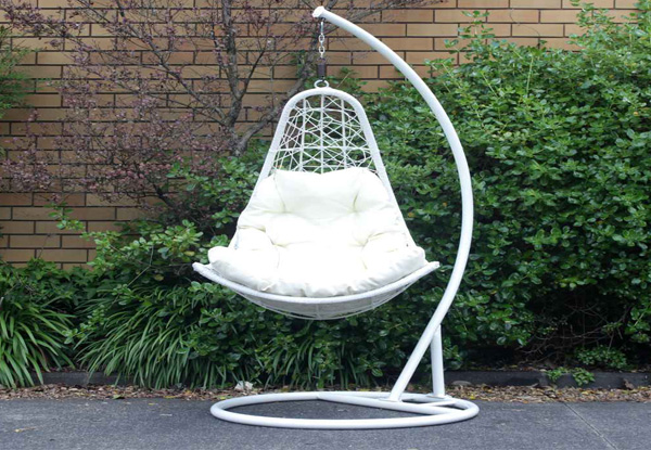 $309 for a Bangkok Rattan Wicker Hanging Swing Chair with Stand