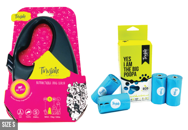 Retractable Leash & Compostable Dog Poop Bags Combo - Three Sizes Available