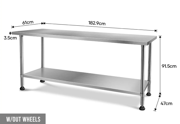 Adjustable Stainless Steel Kitchen Bench - Two Options Available