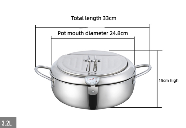 2.2L Stainless Steel Deep Fryer Pot with Temperature Control & Oil Filter Rack - Option for 3.2L