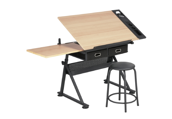 All-in-One Drawing Table & Stool Set with Adjustable Table Angles & Heights - Three Colours Available