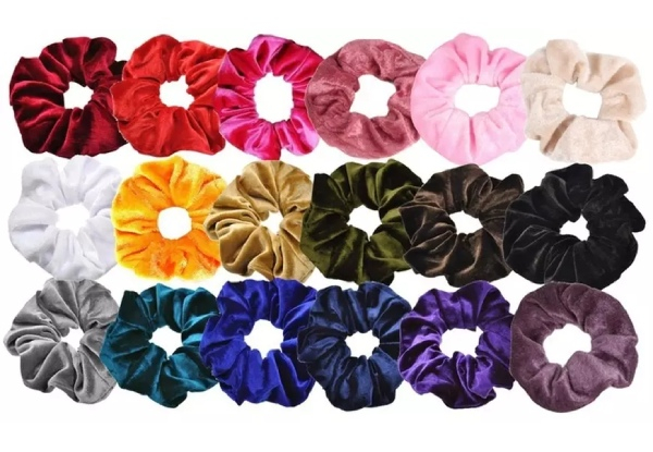 Five-Pack Velvet Hair Tie Scrunchies in Assorted Colours - Options for 10 or 20-Pack