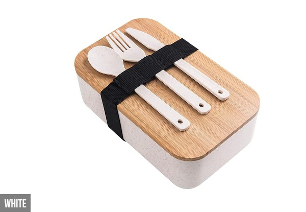 Wooden Lid Lunch Box with Cutlery Set - Two Colours Available - Option for Two-Pack